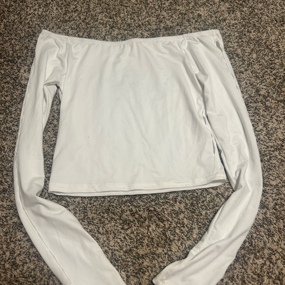 White Off-Shoulder Long Sleeve Top
